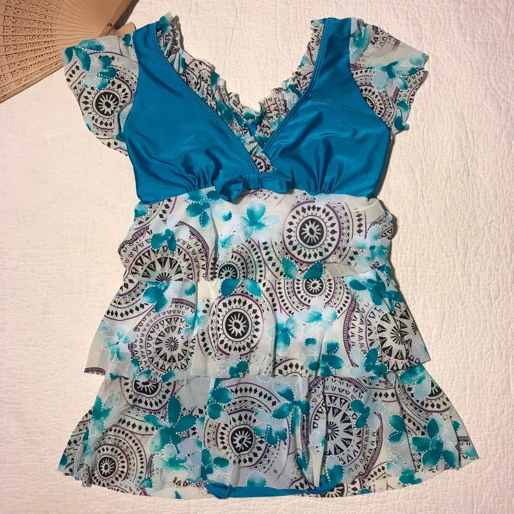Asian Made Swimsuit Ruffle Tiered Bow 1Pc XXL